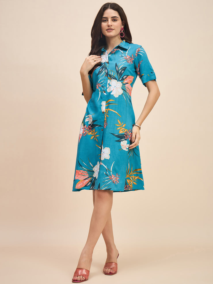 Sky Blue Floral Summer Dress