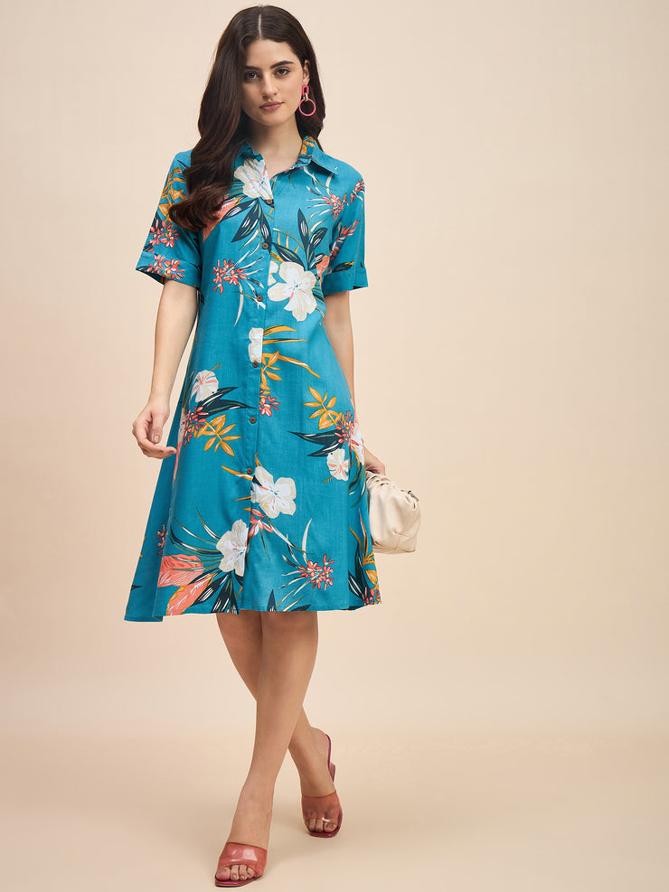 Sky Blue Floral Summer Dress