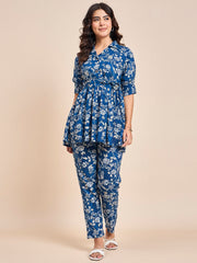 Stylish Women's Blue Cotton Co-ord Set