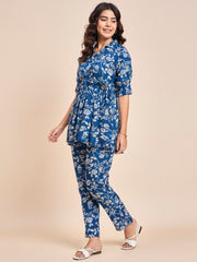 Stylish Women's Blue Cotton Co-ord Set