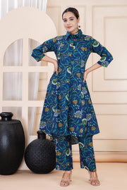 Women's Blue Cotton Printed Coord Set