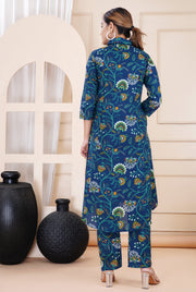 Women's Blue Cotton Printed Coord Set