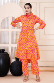 Women's Orange Cotton Printed Coord Set