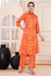 Women's Orange Cotton Printed Coord Set