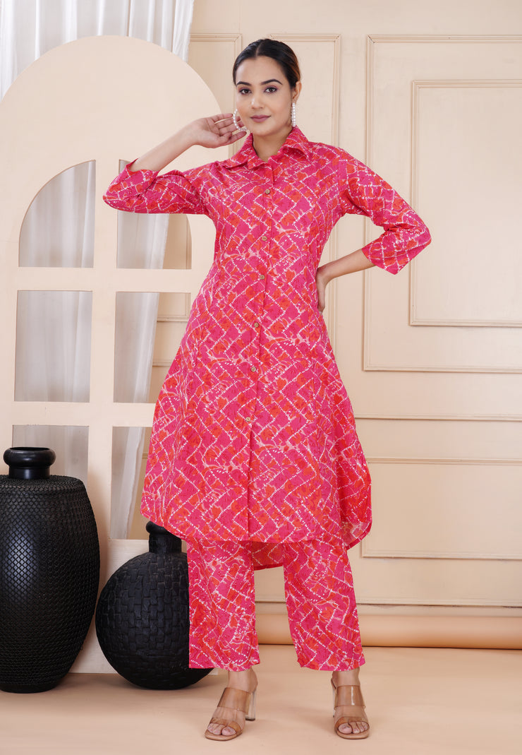 Women's Pink Cotton Printed Coord Set