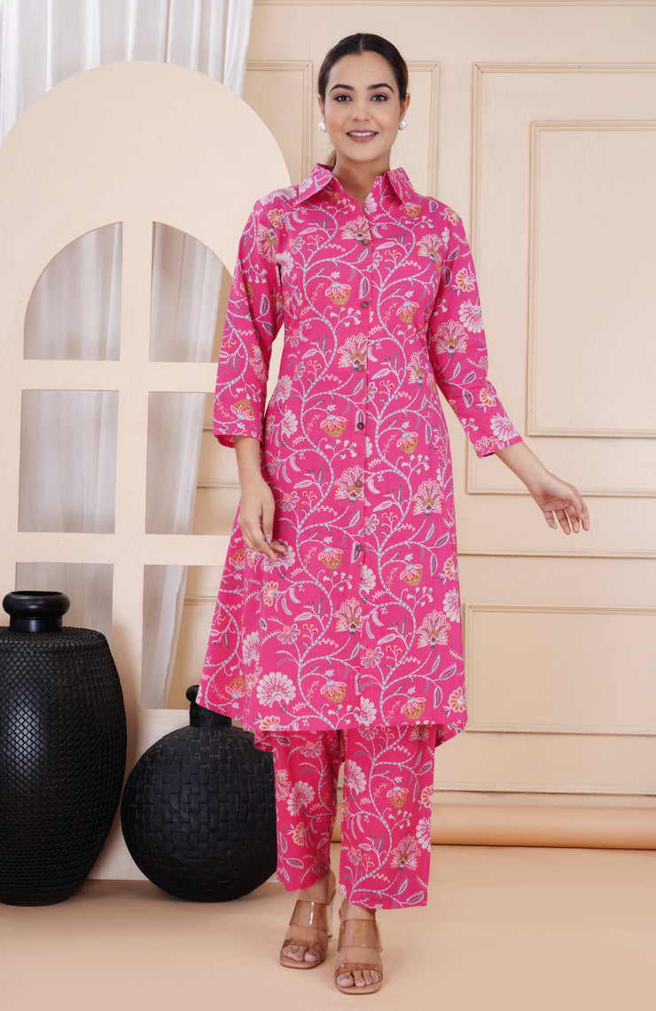 Women's Pink Cotton Printed Coord Set