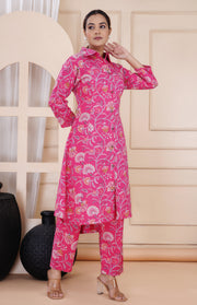 Women's Pink Cotton Printed Coord Set