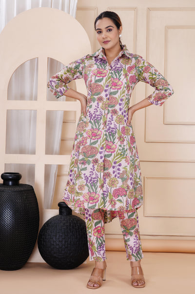 Women's Pink Cotton Printed Coord Set