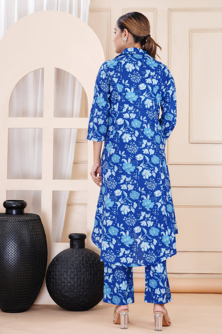 Women's Blue Cotton Printed Coord Set