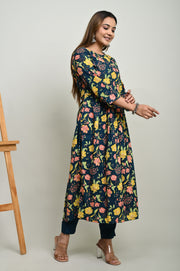 Women's Green Cotton Printed Kurta with Pant