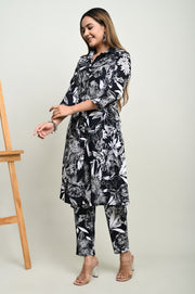 Women's Black Cotton Printed Coord Set