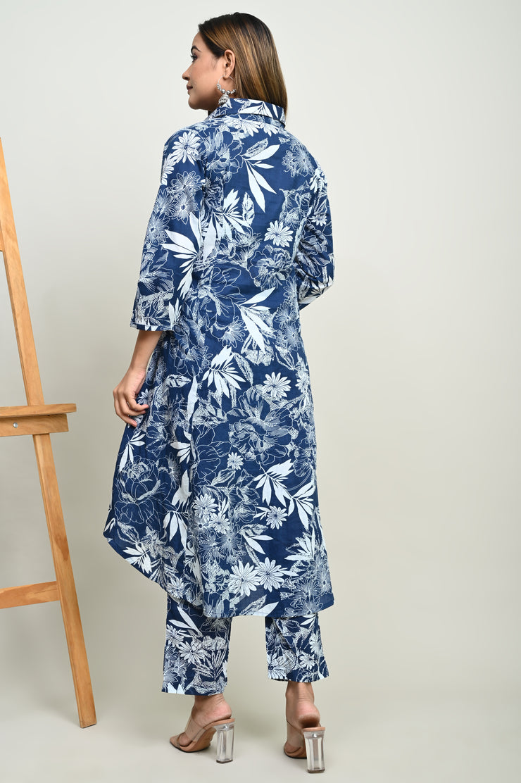 Women's Blue Cotton Floral Printed Coord Set