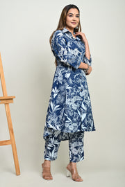 Women's Blue Cotton Floral Printed Coord Set