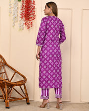 Women's Heavy Purple Embroidery Beautiful Straight Kurti with Pant