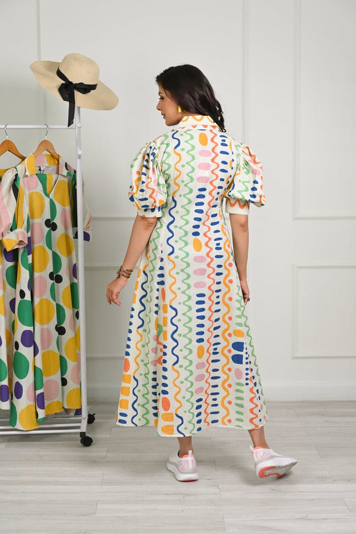 Multicolor Quirky Prints cotton Midi Dress