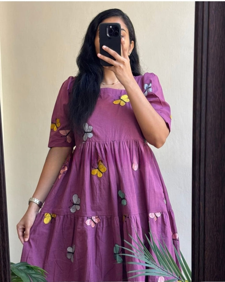 Rare Wine Colour Butterfly Dress