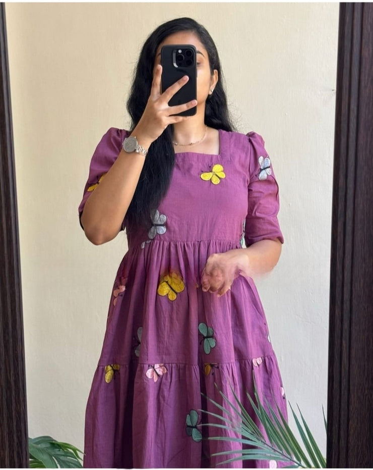 Rare Wine Colour Butterfly Dress